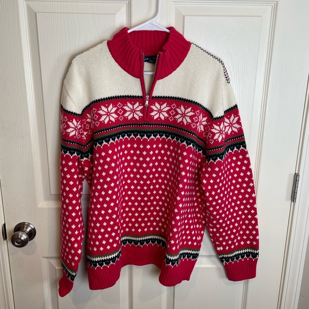 Lands end vintage quarter zip Nordic cotton and wool Sweater